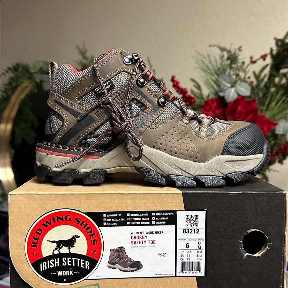Red Wing Irish Setter 83212 Crosby 4in Hiker Work Boots Womens 6 Brown Black